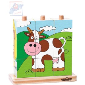 WOODY DŘEVO Baby kubus zvířátka navlékací kostky 9ks na tyčce