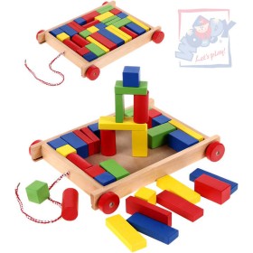 WOODY DŘEVO Vozík s kostkami malý 34 dílků *DŘEVĚNÉ HRAČKY*