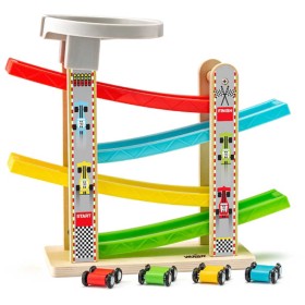 WOODY DŘEVO Set dráha se 4 překlápěcími autíčky *DŘEVĚNÉ HRAČKY*