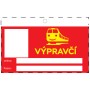 Malý výpravčí set červená čepice s píšťalkou a plácačkou na kartě