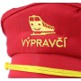 Malý výpravčí set červená čepice s píšťalkou a plácačkou na kartě