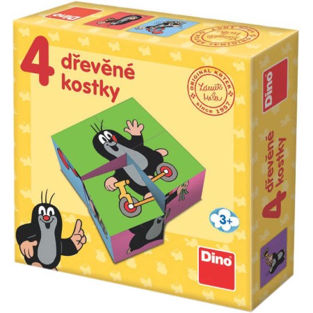 DINO DŘEVO Kostky obrázkové Krtek (Krteček) 4ks kubus *DŘEVĚNÉ HRAČKY*