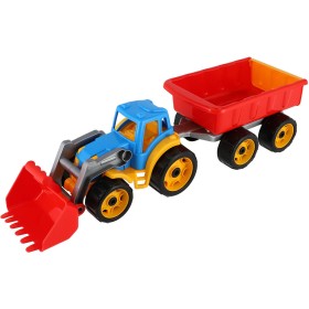 Traktor barevný bagr s vlekem a lžící na písek plast v síťce