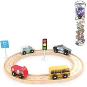 DŘEVO Autíčka městská vozidla 4ks set s dráhou *DŘEVĚNÉ HRAČKY*