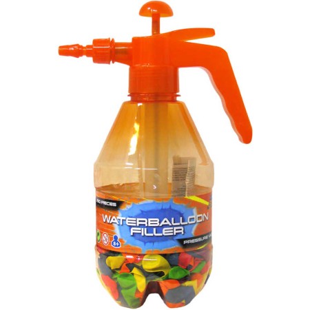 Pumpa plnič na vodní balonky set tlakovací láhev + vodní bomby neonové 250ks 3 barvy