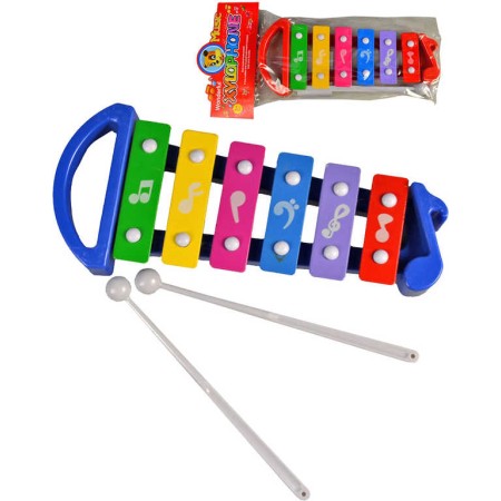 Xylofon dětský barevný 25cm set se 2 paličkami kov *HUDEBNÍ NÁSTROJE*
