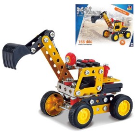 MALÝ MECHANIK Kolový bagr 155 dílků kovová STAVEBNICE typu Merkur