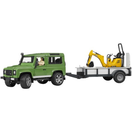 BRUDER 02593 Auto Land Rover Defender s přepravníkem a mikrobagrem JBC