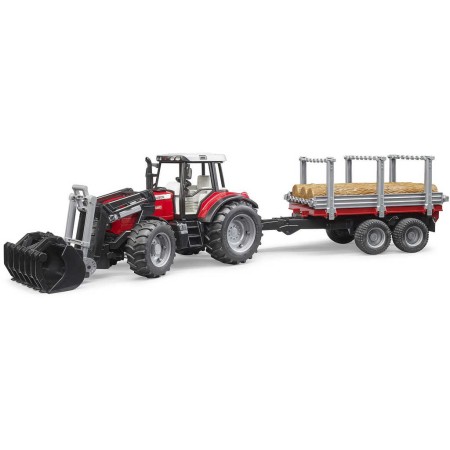 BRUDER 02046 (2046) Set traktor nakladač Massey Ferguson 7480 + přepravník s kládami