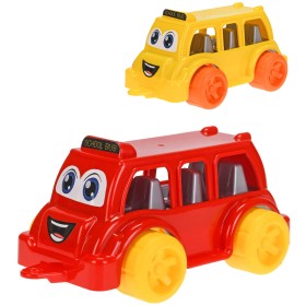Autobus školní baby veselý barevný 26cm s obličejem 2 barvy plast