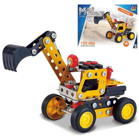 MALÝ MECHANIK Kolový bagr 155 dílků kovová STAVEBNICE typu Merkur