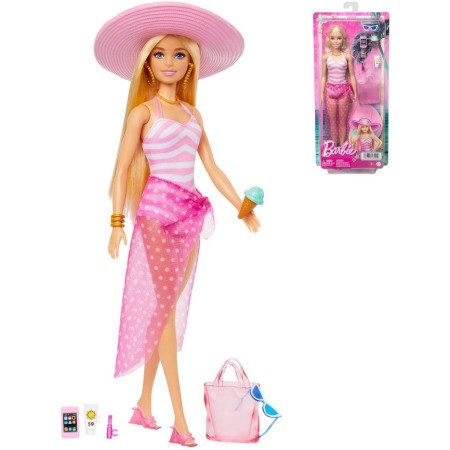 MATTEL BRB Panenka Barbie na pláži letní obleček s doplňky v krabici
