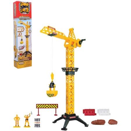 Jeřáb stavební manuální ovládání 57cm set se 2 pracovními auty a doplňky