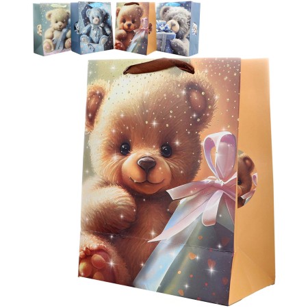 Taška dárková dětská Medvídek 18x23cm třpytivá 4 druhy