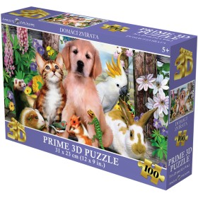 PUZZLE Prime 3D Domácí zvířátka 31x23cm 100 dílků holografické