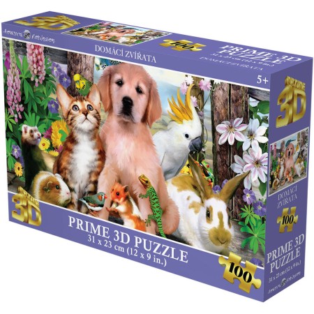 PUZZLE Prime 3D Domácí zvířátka 31x23cm 100 dílků holografické
