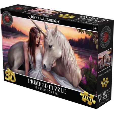 PUZZLE Prime 3D Dívka a jednorožec 31x23cm 100 dílků holografické