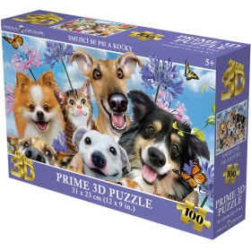 PUZZLE Prime 3D Psi a kočky selfie 31x23cm 100 dílků holografické