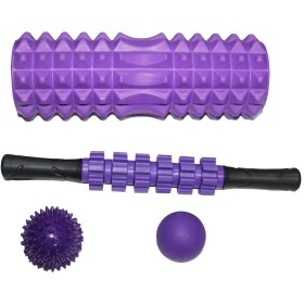 MERCO Masážní set fialový 4v1 roller / tyč / 2 míčky svalová regenerace