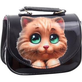 Kabelka kočička černá lakovaná 18x14cm s popruhem přes rameno