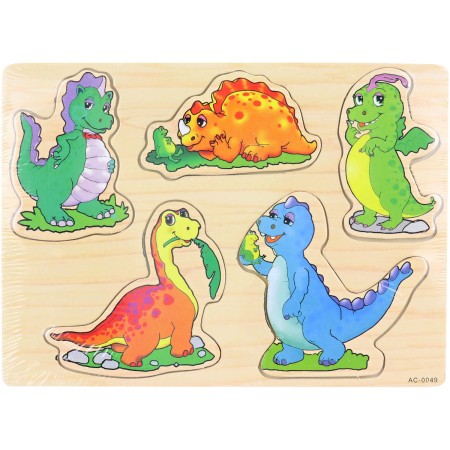 DŘEVO Vkládačka veselí dinosauři puzzle vkládací na desce 5 dílků