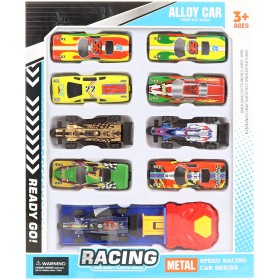 Auta kovová závodní vystřelovací set 9ks s vystřelovačem