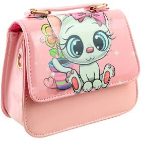 Kabelka kočička růžová lakovaná 17x16cm s popruhem přes rameno