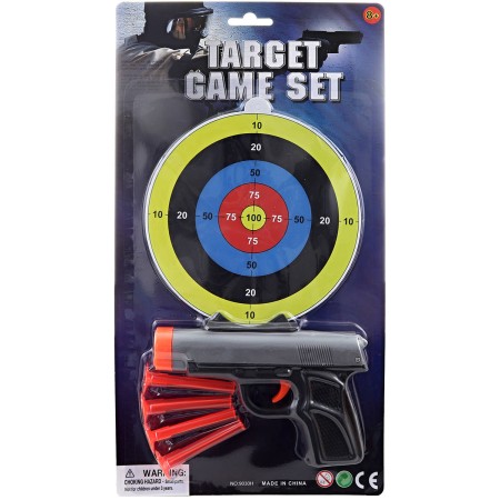 Pistole dětská 15cm set se soft náboji s přísavkou a terčem