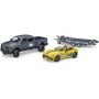 BRUDER 02504 RAM Roadster Racing Team set odtahovka se sporťákem a figurkou