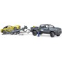 BRUDER 02504 RAM Roadster Racing Team set odtahovka se sporťákem a figurkou
