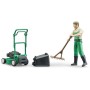 BRUDER 62103 Herní set figurka zahradník + sekačka na trávu se 2 nástroji