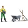 BRUDER 62610 Figurka zemědělec 11cm set s kolečky a nářadím plast