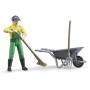 BRUDER 62610 Figurka zemědělec 11cm set s kolečky a nářadím plast