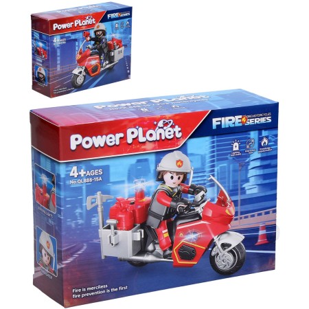 Stavebnice figurka hasič na motorce s doplňky na baterie Světlo 4 druhy