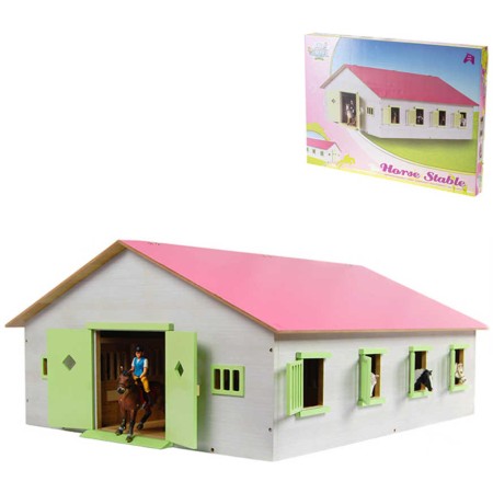 KIDS GLOBE Stáj pro koně 1:24 DŘEVĚNÁ STAVEBNICE
