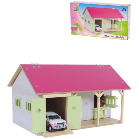 DŘEVO Farma stáj pro koně 34x22x19cm s garáží *DŘEVĚNÉ HRAČKY*