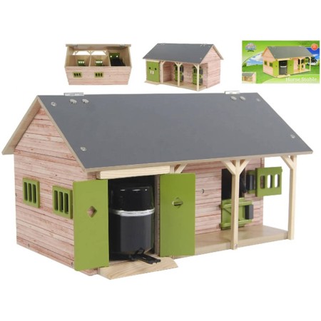 KIDS GLOBE Stáj pro koně se 2 boxy 1:32 DŘEVĚNÁ STAVEBNICE