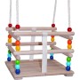 DŘEVO Baby houpačka závěsná se zábranou natur duhová pro nejmenší