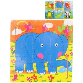 DŘEVO Puzzle zvířátka vkládací na desce 9 dílků 6 druhů