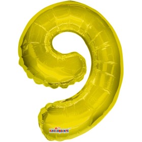 Party balonek nafukovací 35cm Číslice 9 zlatý malý foliový plnění vzduchem