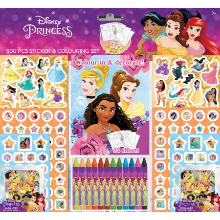 JIRI MODELS Samolepkový set s omalovánkami a voskovkami 500ks Disney Princezny