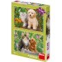 DINO Puzzle Pejsek a kočička na zahradě 2x48 dílků 26x18cm skládačka