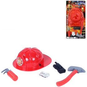 Hasič set přilba plastová s nástroji a doplňky v síťce