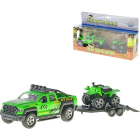 Auto terénní 13cm kovové set s přívěsem a čtyřkolkou na baterie Světlo Zvuk