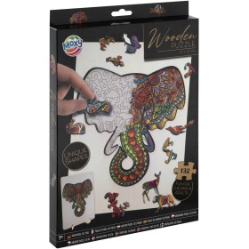 DŘEVO Puzzle obrysové na desce Slon 132 dílků set skládačka se stojánkem