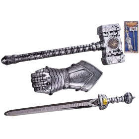 Rytířská bojová sada zdobené kladivo s mečem a ochrannou rukavicí
