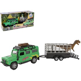 KIDS GLOBE Traffic auto Land Rover set s přívěsem a dinosaurem PB kov