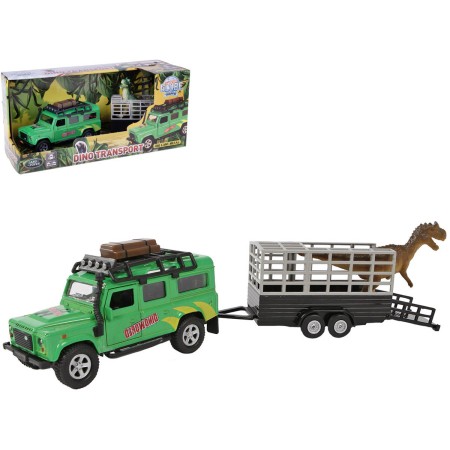KIDS GLOBE Traffic auto Land Rover set s přívěsem a dinosaurem PB kov