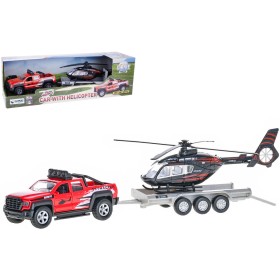 KIDS GLOBE Traffic auto terénní set s přívěsem a vrtulníkem PB kov