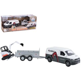 KIDS GLOBE Traffic auto VW Transporter set s bagrem a přívěsem PB kov